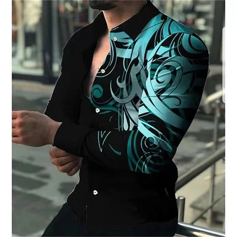 Fashionable Luxury Social Men's Shirts Lapel Shirts Casual Printed Long Sleeve Tops Men's Extra Large Clothing xs-5xl