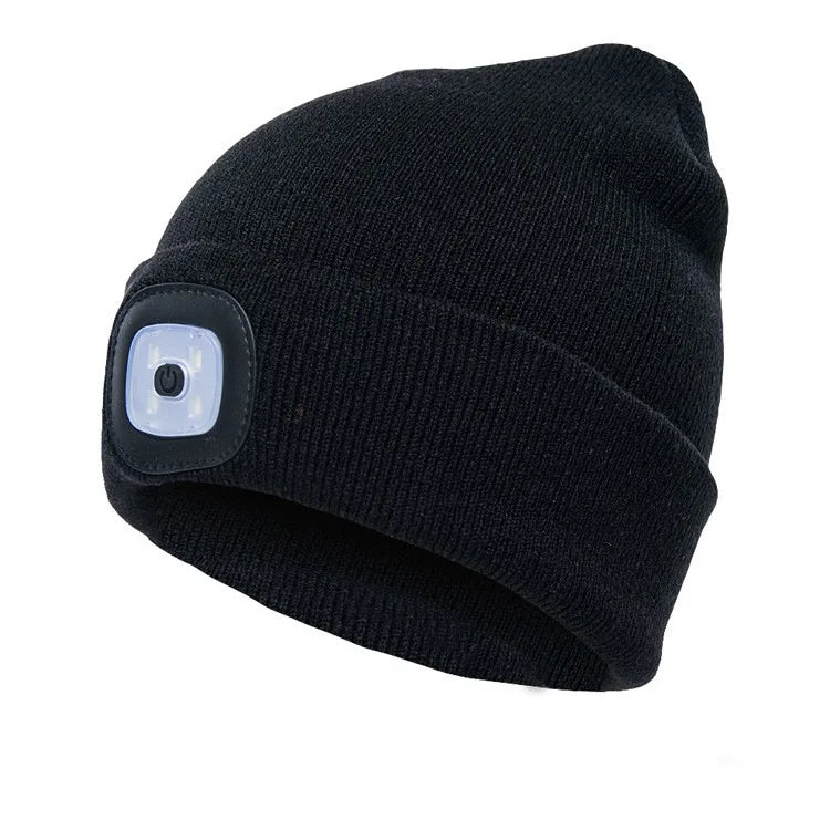 Gorro de Lã com LED Quente Beanie Elástico Outono Inverno Esportes ao Ar Livre Noite Caminhada Pesca Camping Gorro Brilhante Unissex Farol de Cabeça