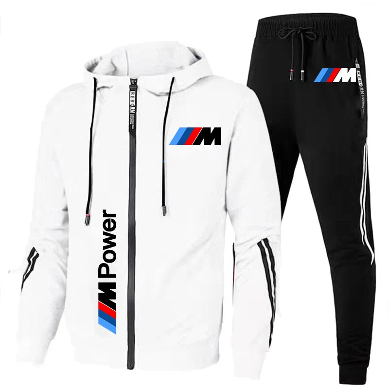 Conjunto de Roupas Sportivo de 2 Peças com Moletom com Capuz Oversized e Calças Estampado com o Logo da BMW Tendência 2024 para Homens