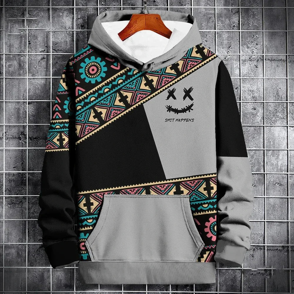 New Autumn Hoodie For Men 3d Ethnic Pattern Patchwork Print Long Sleeve Sweatshirt Fashion Street Hoody Pullover Oversized Tops