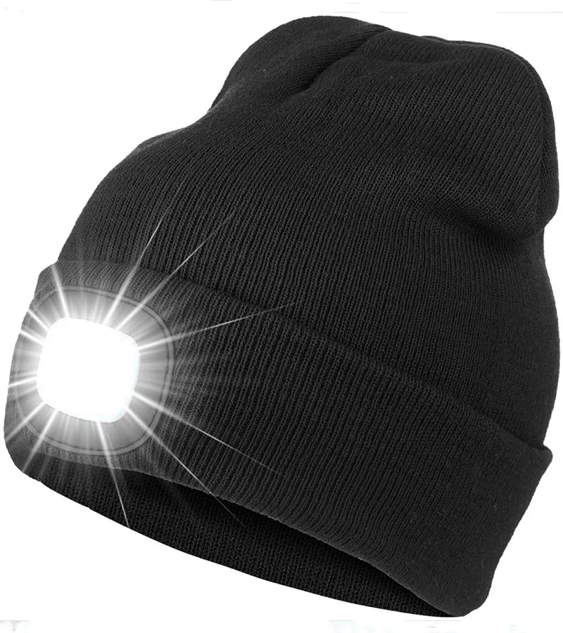 Gorro de Lã com LED Quente Beanie Elástico Outono Inverno Esportes ao Ar Livre Noite Caminhada Pesca Camping Gorro Brilhante Unissex Farol de Cabeça