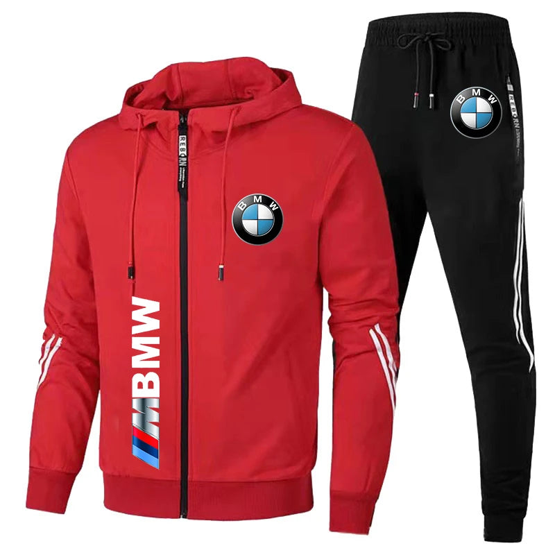 Conjunto de Roupas Sportivo de 2 Peças com Moletom com Capuz Oversized e Calças Estampado com o Logo da BMW Tendência 2024 para Homens