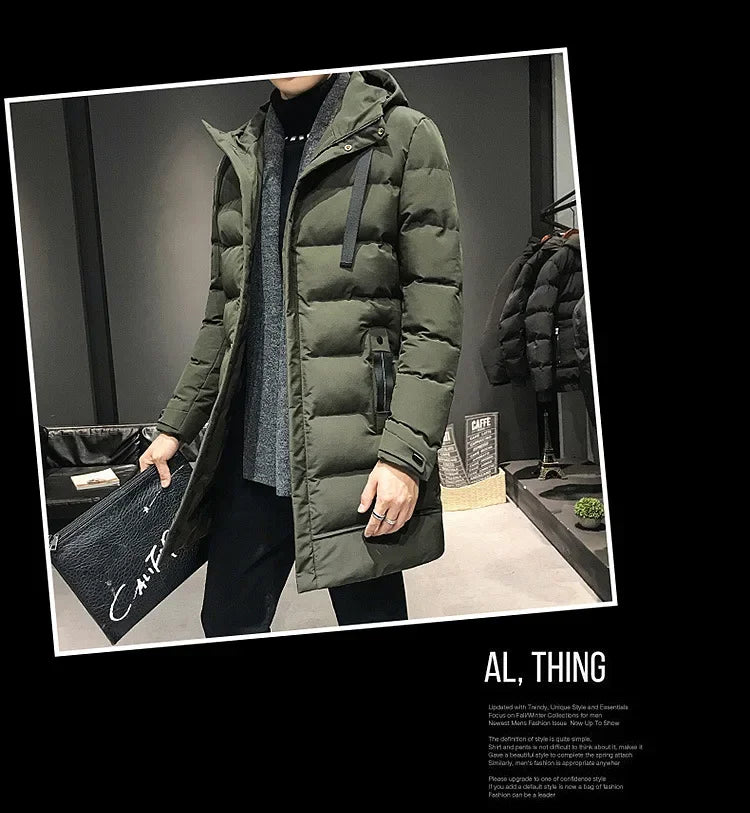 Casacos Longos Masculinos de Inverno Jaquetas Casuais com Capuz Parkas de Inverno de Alta Qualidade Masculinas Verde Aquecidas Tamanhos 8XL