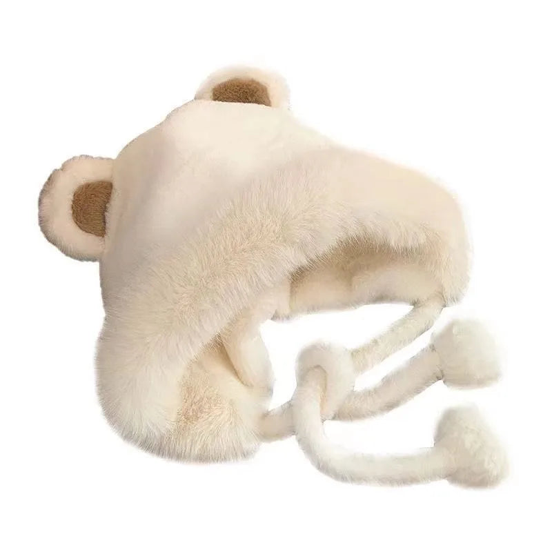 Chapéu de pelúcia Bear de Inverno para Ciclismo ao Ar Livre, Chapéu de Proteção para Ouvidos, Chapéu Espesso e Quente, Chapéu Casual de Fleece para Meninas, Essenciais de Aquecimento para Mulheres