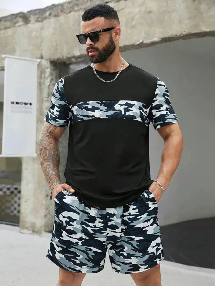 Hot sale summer men's t-shirt + shorts two-piece set, men's casual fitness jogging sportswear, hip hop breathable short sleeve