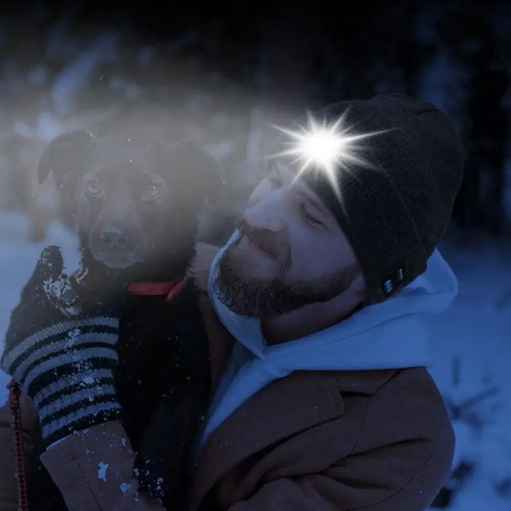 Chapéu de Inverno LED Recarregável, Boné Macio de Malha Elástica com Iluminação, Música Sem Fio, Camping, Corrida Noturna, Boné Unissex