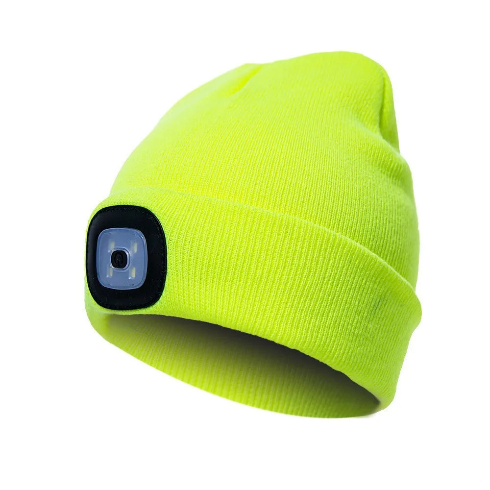 Gorro de Lã com LED Quente Beanie Elástico Outono Inverno Esportes ao Ar Livre Noite Caminhada Pesca Camping Gorro Brilhante Unissex Farol de Cabeça