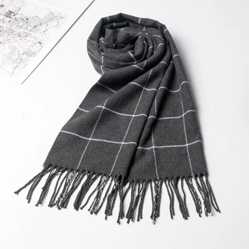 Winter Men Scarf Keep Warm Cashmere Scarves Casual Fashion Brand Designer Pashmina Neckerchief Tassel Business Shawl Wrap