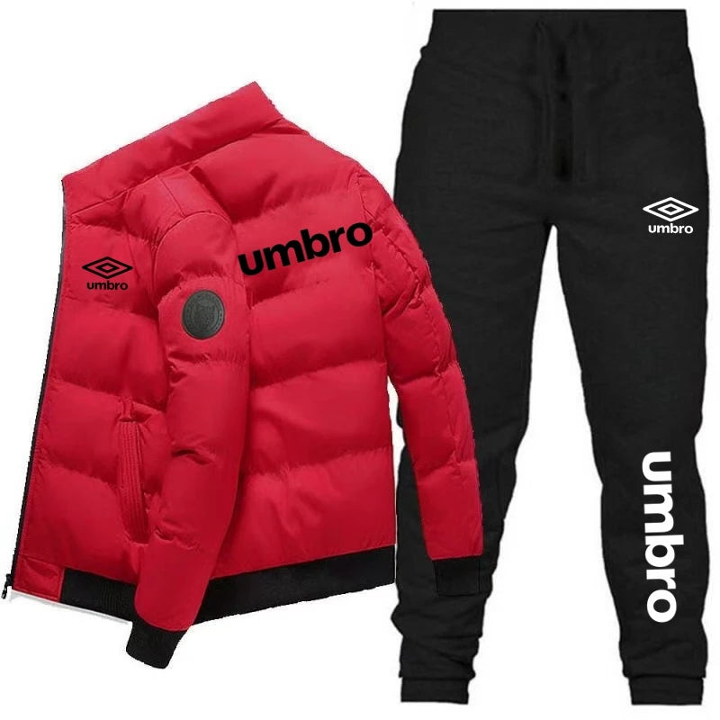 Men's jacket 2025 Fashion Winter Korean Umbro Men's Fashion Warm New Windproof High Quality Polyester Zipper Jacket andPants 2-p