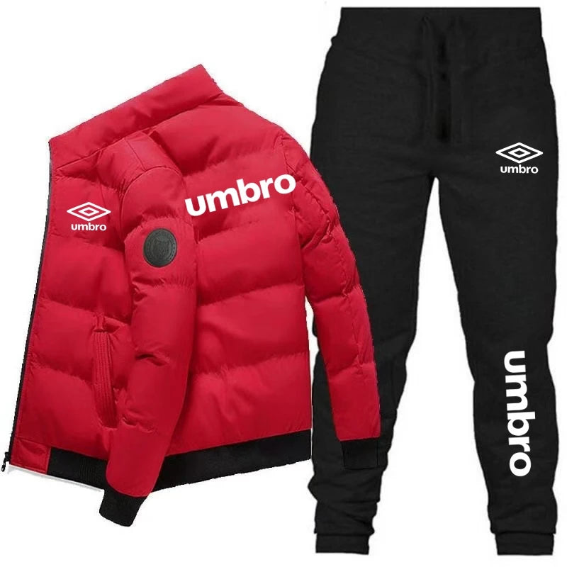 Men's jacket 2025 Fashion Winter Korean Umbro Men's Fashion Warm New Windproof High Quality Polyester Zipper Jacket andPants 2-p