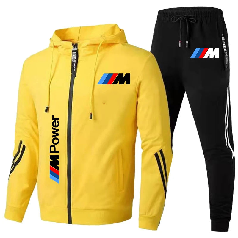 Conjunto de Roupas Sportivo de 2 Peças com Moletom com Capuz Oversized e Calças Estampado com o Logo da BMW Tendência 2024 para Homens