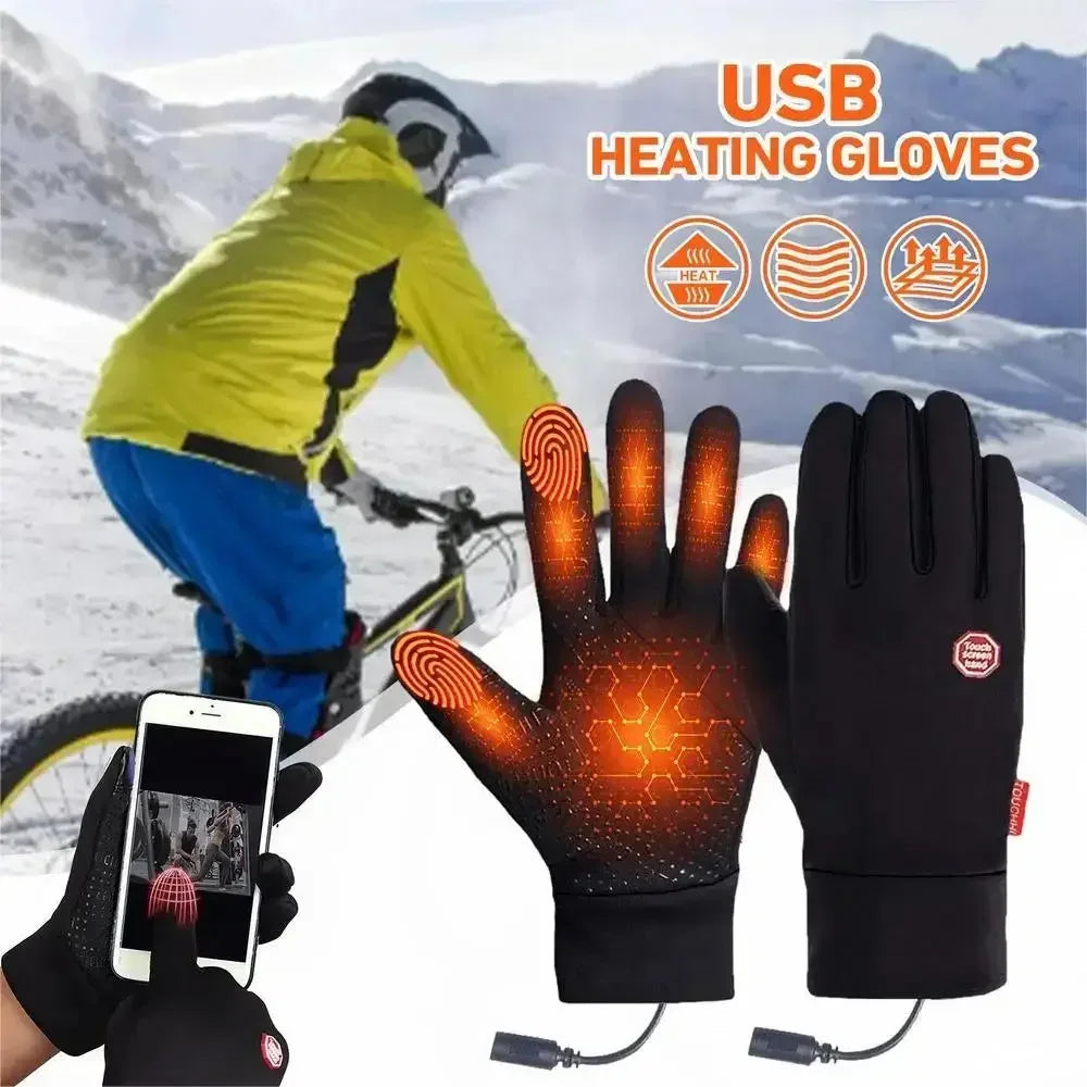 Luvas aquecidas recarregáveis elétricas forradas de inverno para ciclismo ao ar livre, esqui, motociclismo e acessórios de ciclismo, aquecedor de mãos.