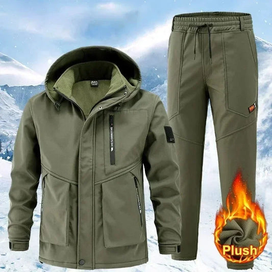 Novo Conjunto de Treino Quente Masculino Roupas Esportivas Outdoor Inverno Conjunto de Duas Peças Homens Padded Aurbado À Prova de Vento Impermeável para Montanhismo e Ciclismo