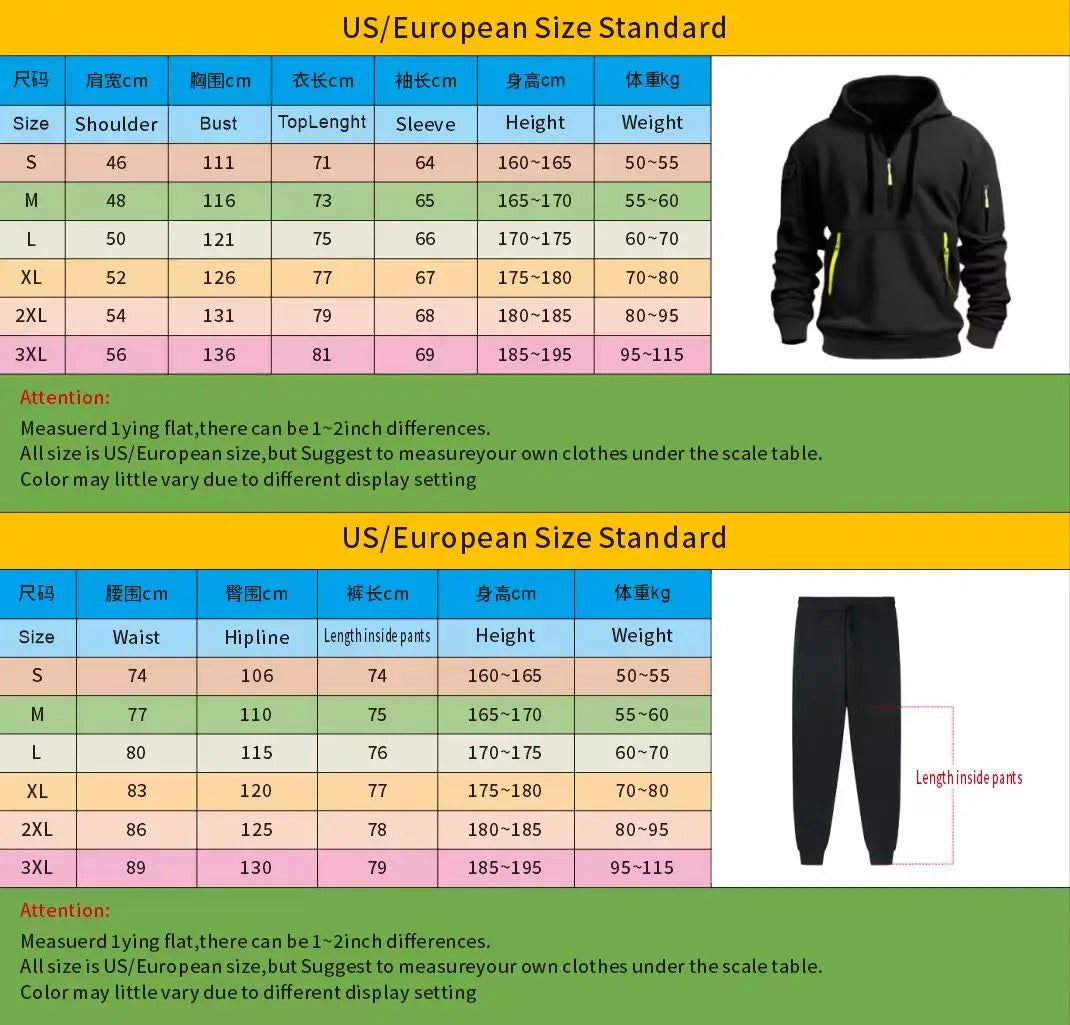 2025 new Spring and Autumn men's multi-pocket zipper hoodie + sweatpants two-piece jogging leisure fitness sports clothing set