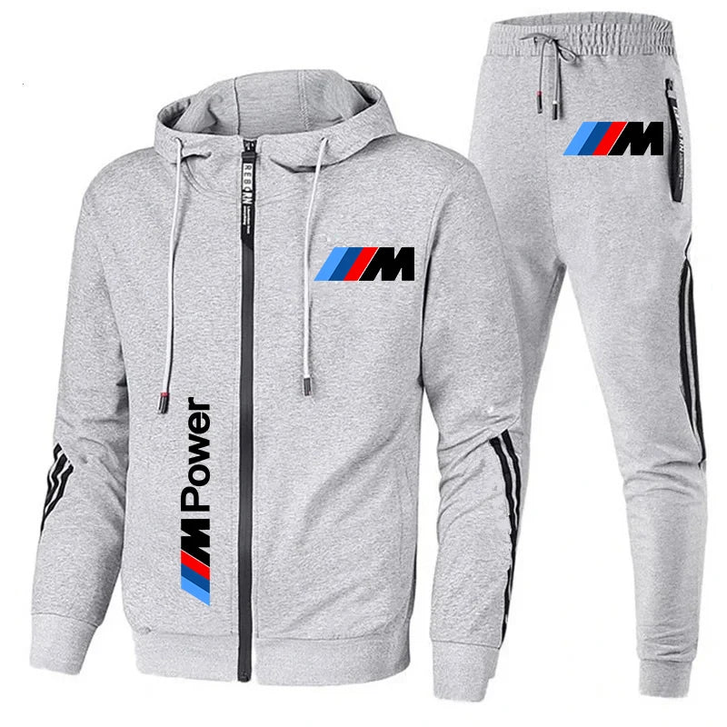 Conjunto de Roupas Sportivo de 2 Peças com Moletom com Capuz Oversized e Calças Estampado com o Logo da BMW Tendência 2024 para Homens