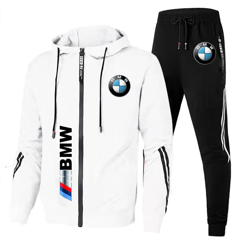 Conjunto de Roupas Sportivo de 2 Peças com Moletom com Capuz Oversized e Calças Estampado com o Logo da BMW Tendência 2024 para Homens