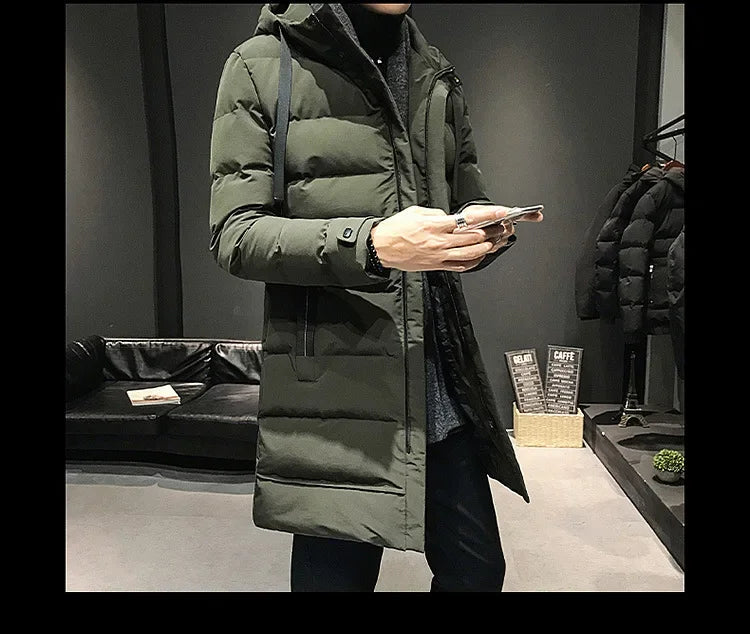 Casacos Longos Masculinos de Inverno Jaquetas Casuais com Capuz Parkas de Inverno de Alta Qualidade Masculinas Verde Aquecidas Tamanhos 8XL