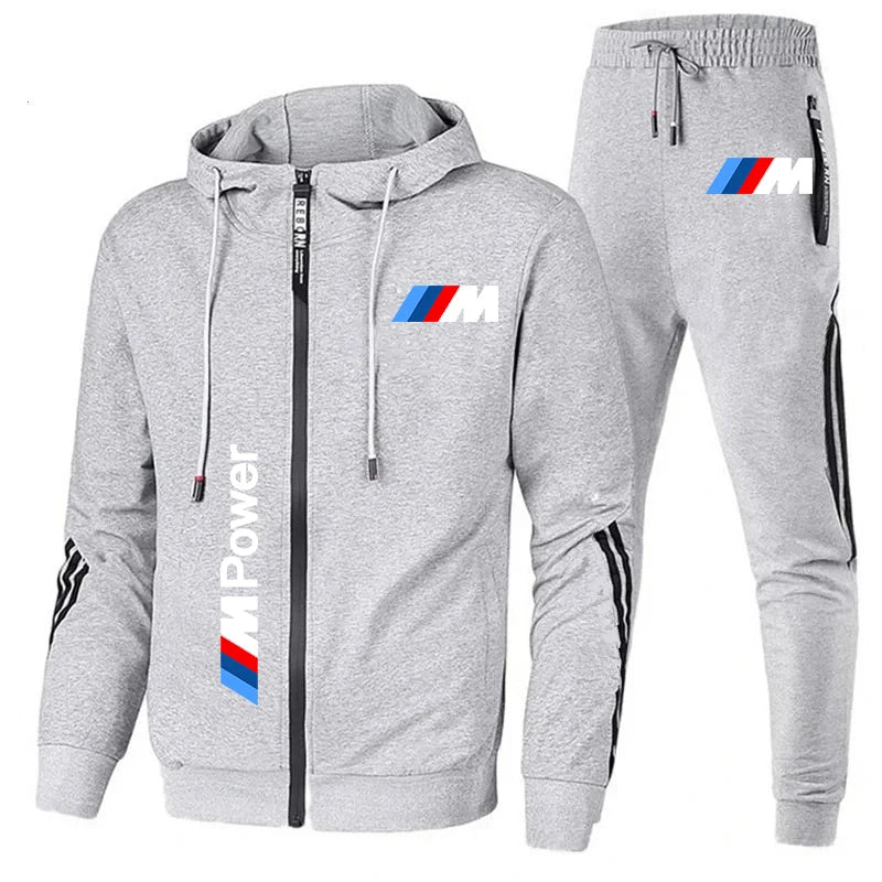 Conjunto de Roupas Sportivo de 2 Peças com Moletom com Capuz Oversized e Calças Estampado com o Logo da BMW Tendência 2024 para Homens