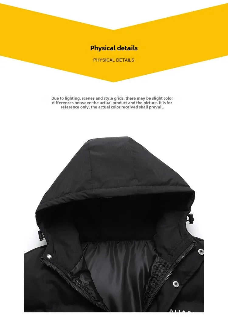 Men's Autumn Winter Hooded Down Cotton Jacket Casual Thickened Cotton Coat Trendy Youth Hooded Parkas Top For Outerwear