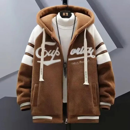 2023 Outono e Inverno Nova Tendência de Moda Casaco de Lã de Cordeiro Cashmere Masculino Casual Solto Confortável Grossa Quente Tamanho Grande Jaqueta M-8XL