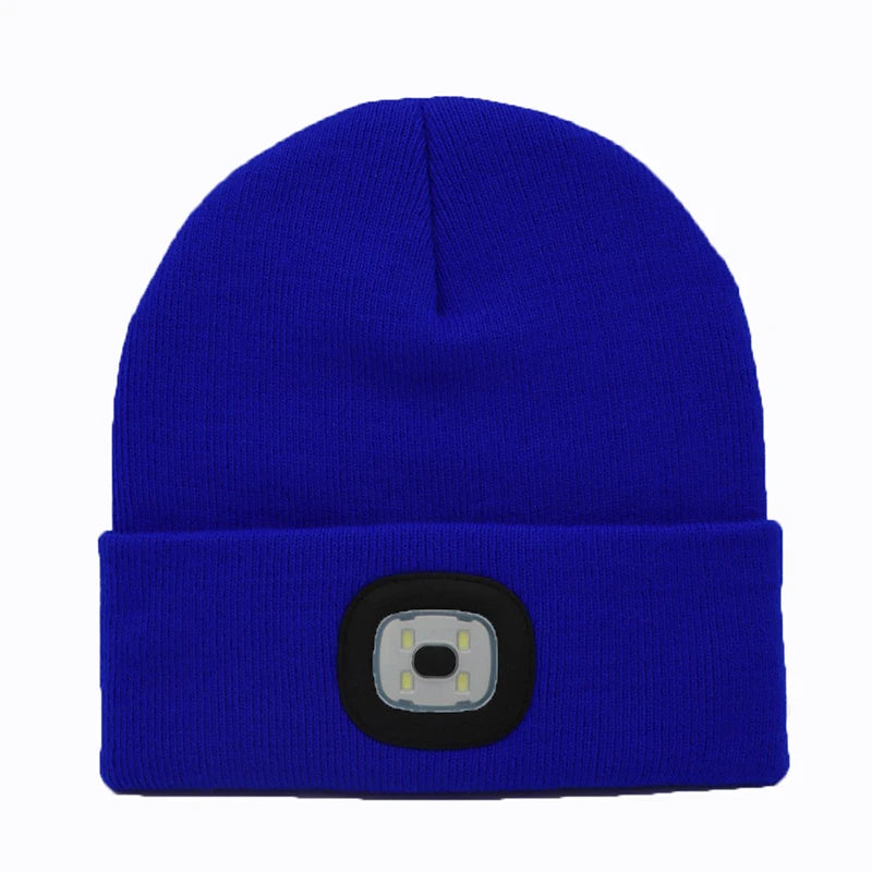 Gorro de Lã com LED Quente Beanie Elástico Outono Inverno Esportes ao Ar Livre Noite Caminhada Pesca Camping Gorro Brilhante Unissex Farol de Cabeça