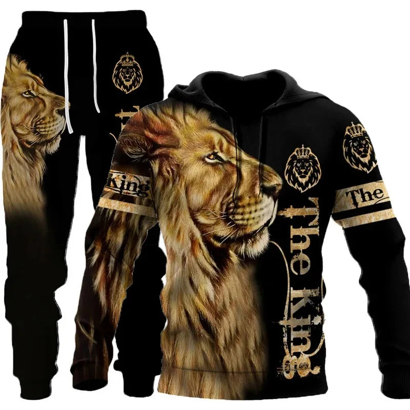 Novo Hooded Moletom e Calça 3D de Tigre Impresso Legal para Homens/Mulheres 2 Peças Conjunto de Roupas Esportivas Conjunto de Agasalho Outono e Inverno Roupas Masculinas