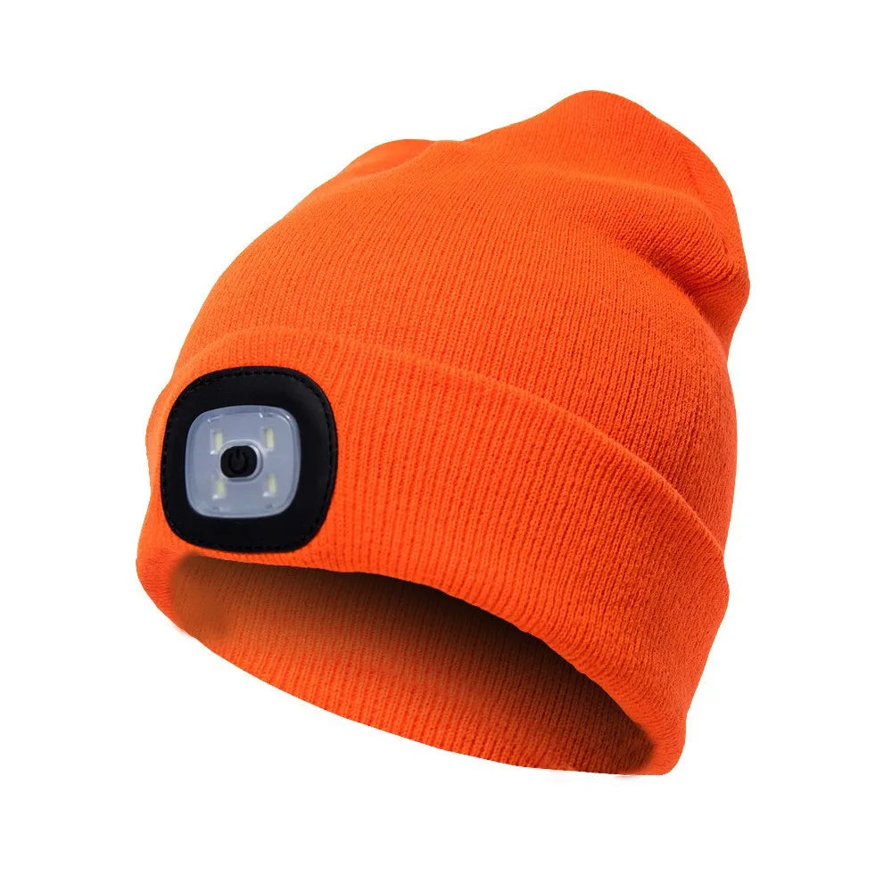 Gorro de Lã com LED Quente Beanie Elástico Outono Inverno Esportes ao Ar Livre Noite Caminhada Pesca Camping Gorro Brilhante Unissex Farol de Cabeça