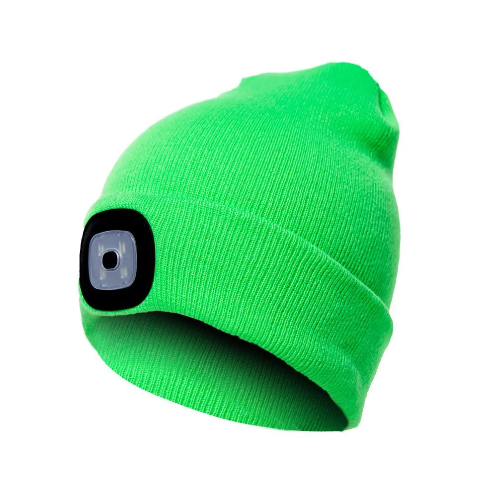 Gorro de Lã com LED Quente Beanie Elástico Outono Inverno Esportes ao Ar Livre Noite Caminhada Pesca Camping Gorro Brilhante Unissex Farol de Cabeça