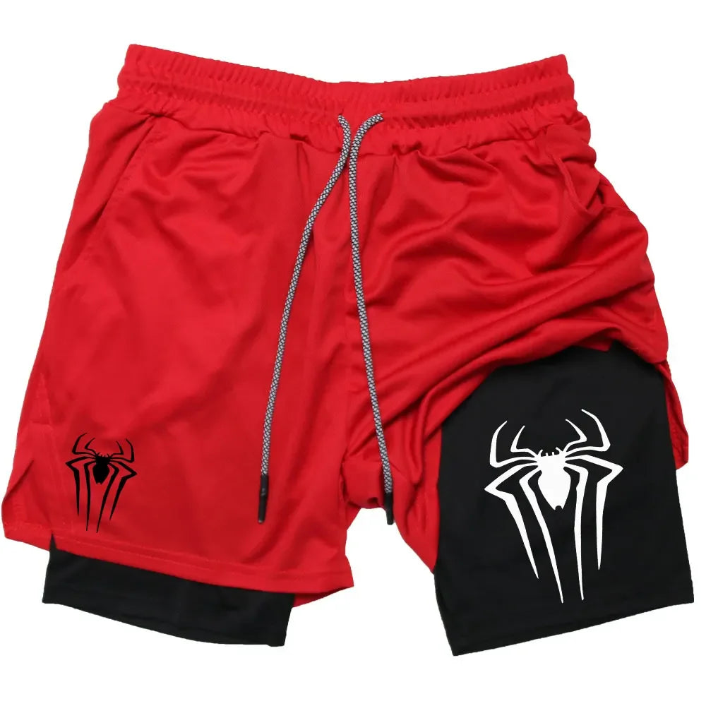 Men's Workout Compression Set Y2K Spider Printed Gym Tshirts Breathable Running Shorts Quick Dry Sports Rash Guard Sportwear Set