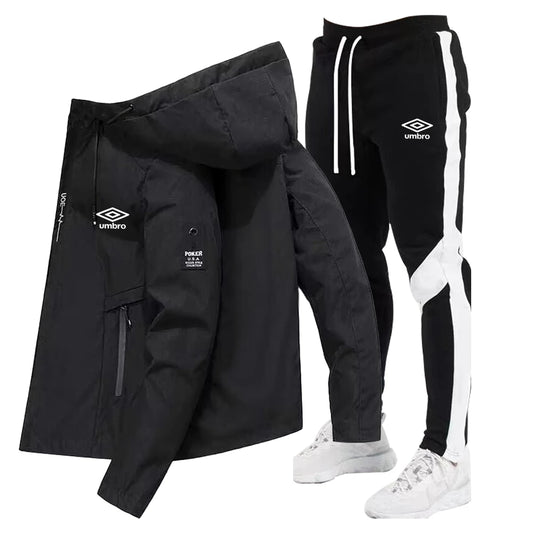 Jaqueta com capuz e zíper UMBRO Nova Masculina + Calças de Moletom Conjunto Esportivo Casual de 2 peças para Corrida