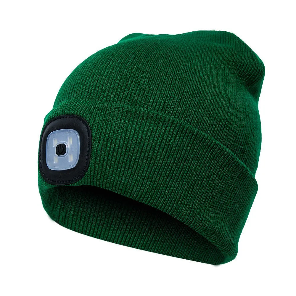 Gorro de Lã com LED Quente Beanie Elástico Outono Inverno Esportes ao Ar Livre Noite Caminhada Pesca Camping Gorro Brilhante Unissex Farol de Cabeça