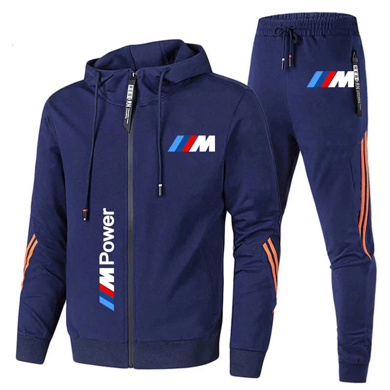 Conjunto de Roupas Sportivo de 2 Peças com Moletom com Capuz Oversized e Calças Estampado com o Logo da BMW Tendência 2024 para Homens