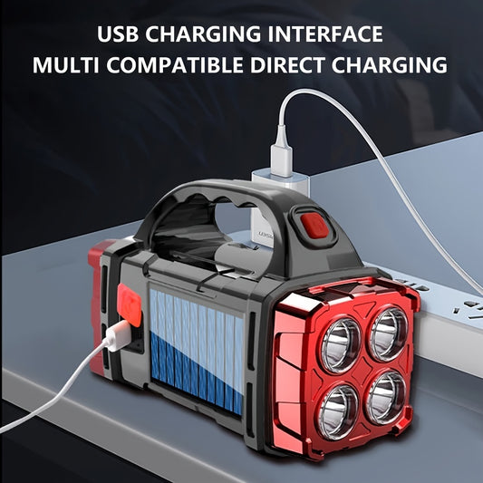 Lanterna LED Recarregável Solar e USB, Bateria de Níquel de 1500mAh, Luz de Trabalho Tática COB, 4 Modos, Função de Banco de Energia de Emergência, Portátil para Acampamento