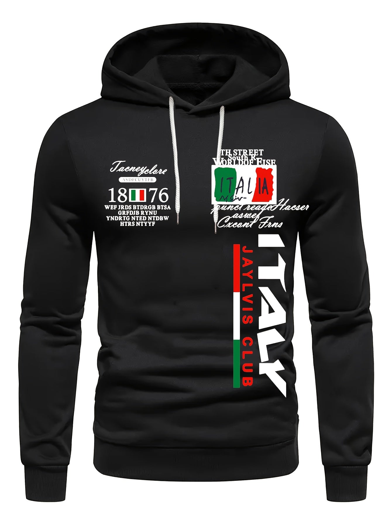 Moletom Casual Masculino "Itália" Com Estampa da Bandeira Nacional, Com Forro de Lã Quente, Camiseta de Manga Longa com Capuz Confortável, Top Confortável e Moderno para Uso na Primavera/Outono