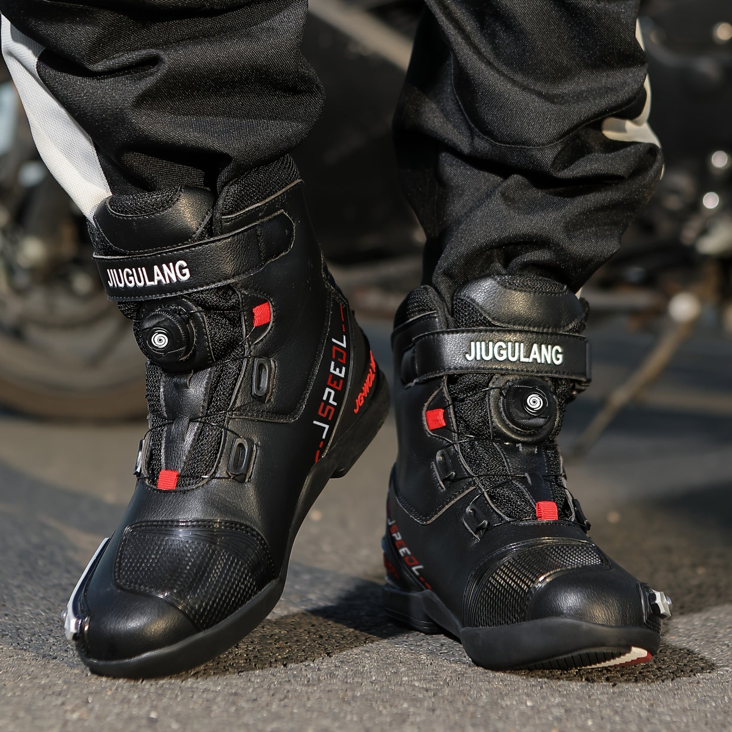 Botas de Moto Profissionais Masculinas Elegantes de Cano Alto com Fivela Rotativa Ajustável, Sola de Borracha Durável e Antiderrapante, Cabedal de Microfibra, Calçado Masculino