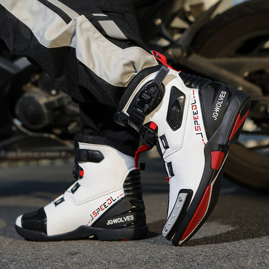 Botas de Moto Profissionais Masculinas Elegantes de Cano Alto com Fivela Rotativa Ajustável, Sola de Borracha Durável e Antiderrapante, Cabedal de Microfibra, Calçado Masculino