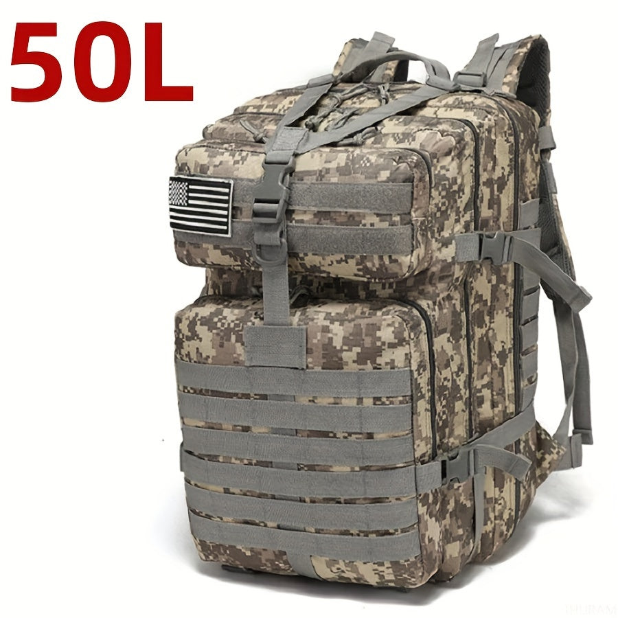 Mochila Impermeável para Atividades ao Ar Livre como Caminhadas, Pesca e Caça - Capacidade de 25L/50L, Tecido Oxford Durável, Design Camo com Fecho de Zíper