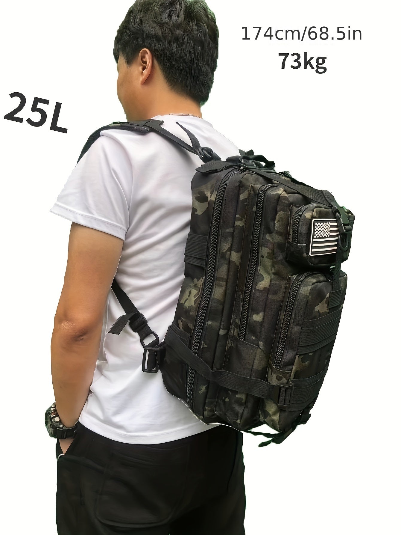 Mochila Impermeável para Atividades ao Ar Livre como Caminhadas, Pesca e Caça - Capacidade de 25L/50L, Tecido Oxford Durável, Design Camo com Fecho de Zíper